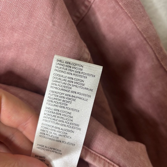 Free People Lola Pink Denim Oversized Jacket With White Fur Collar Size XL - Picture 7 of 8